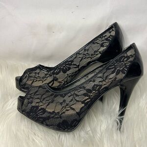 Guess Black Lace Peep-Toe Heels